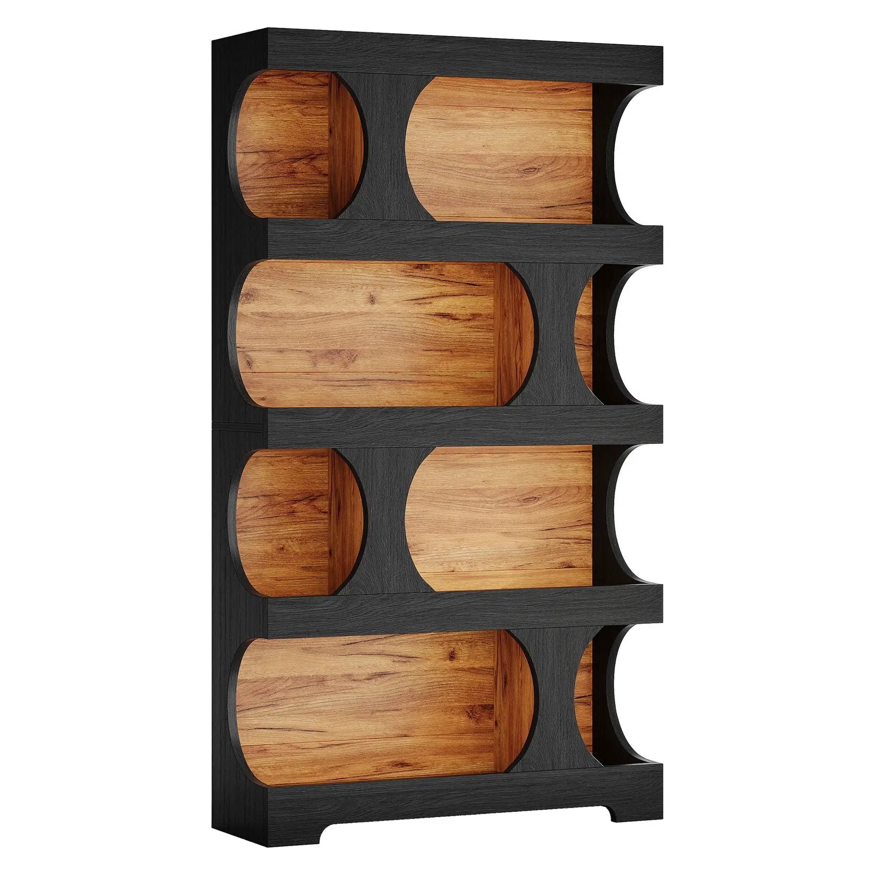 4 Tier S-Shaped Freestanding Storage Shelf For Living Room - Black / Brown by HouseOfZazla