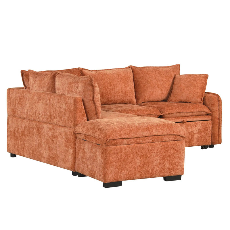 Convertible Sofa Bed Sectional Sofa Sleeper L-Shaped Sofa With A Storage Ottoman, Two Pillows, Two Power Sockets And Two USB Ports For Living Room by HouseOfZazla