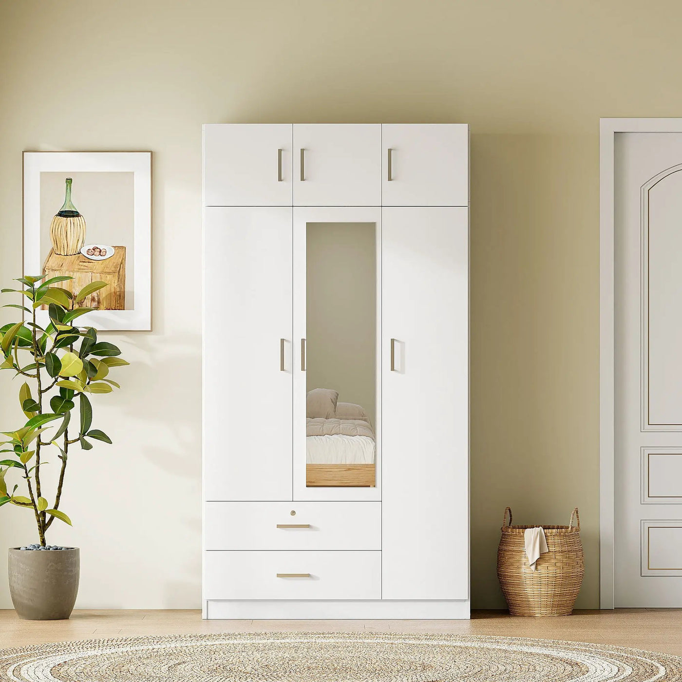 Modern 3 Door Mirror Wardrobe With 2 Drawers And Top Cabinet by Unique Piece Furniture