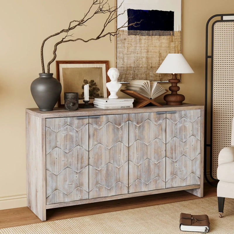 Accent Cabinet Farmhouse Style 4 Door Wooden Cabinet Sideboard Buffet Server Cabinet Storage Cabinet, For Living Room, Entryway, Hallway, Office, Kitchen And Dining Room by Unique Piece Furniture