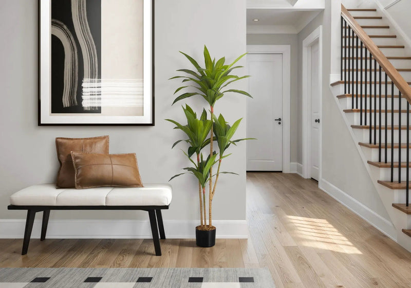 51" Tall, Artificial Plant, Dracaena Tree, Indoor, Faux, Fake, Floor, Greenery, Potted, Real Touch, Decorative - Green / Black by Unique Piece Furniture