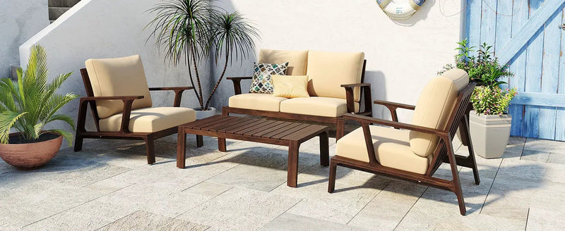 4 Pieces Outdoor Sofa Set with Cushions and Coffee Table by HouseOfZazla