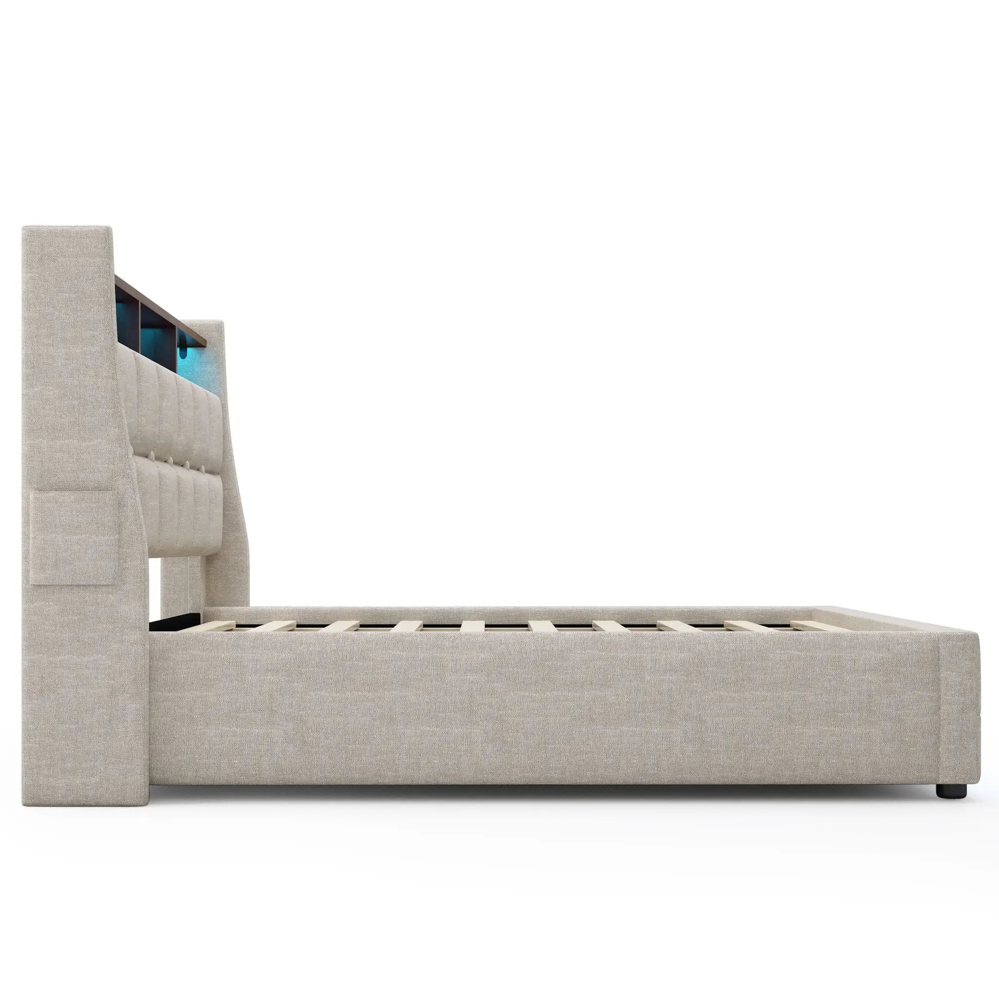 Platform Bed With Hydraulic Storage, LED Lighting & Charging Station by HouseOfZazla