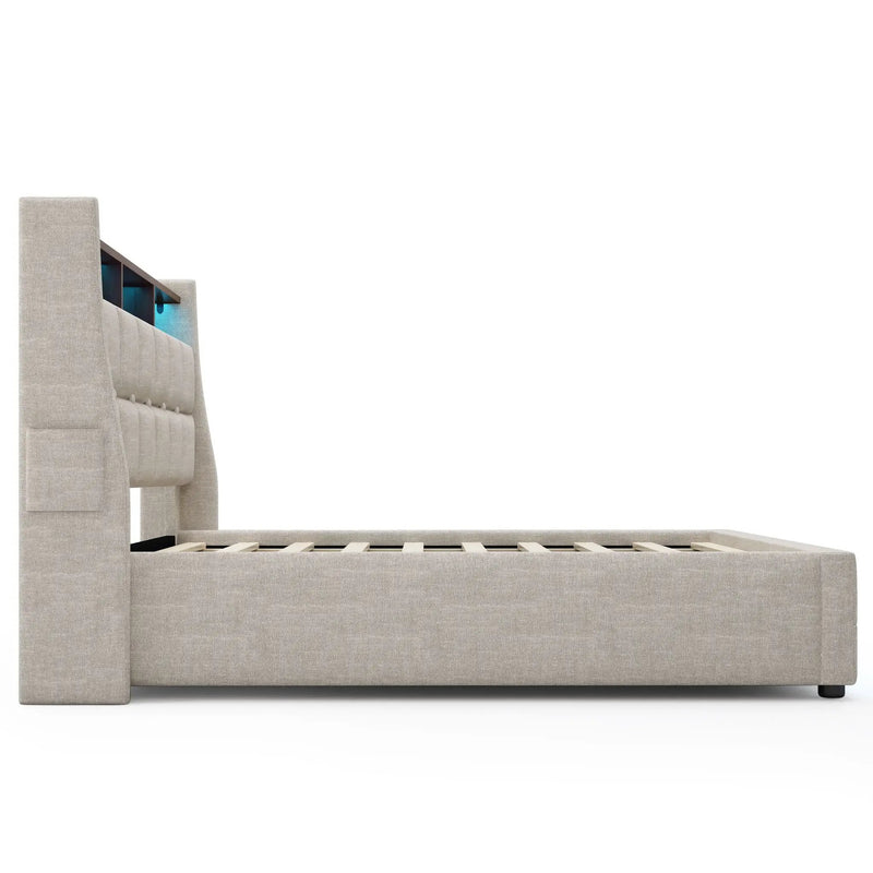 Platform Bed With Hydraulic Storage, LED Lighting & Charging Station by HouseOfZazla