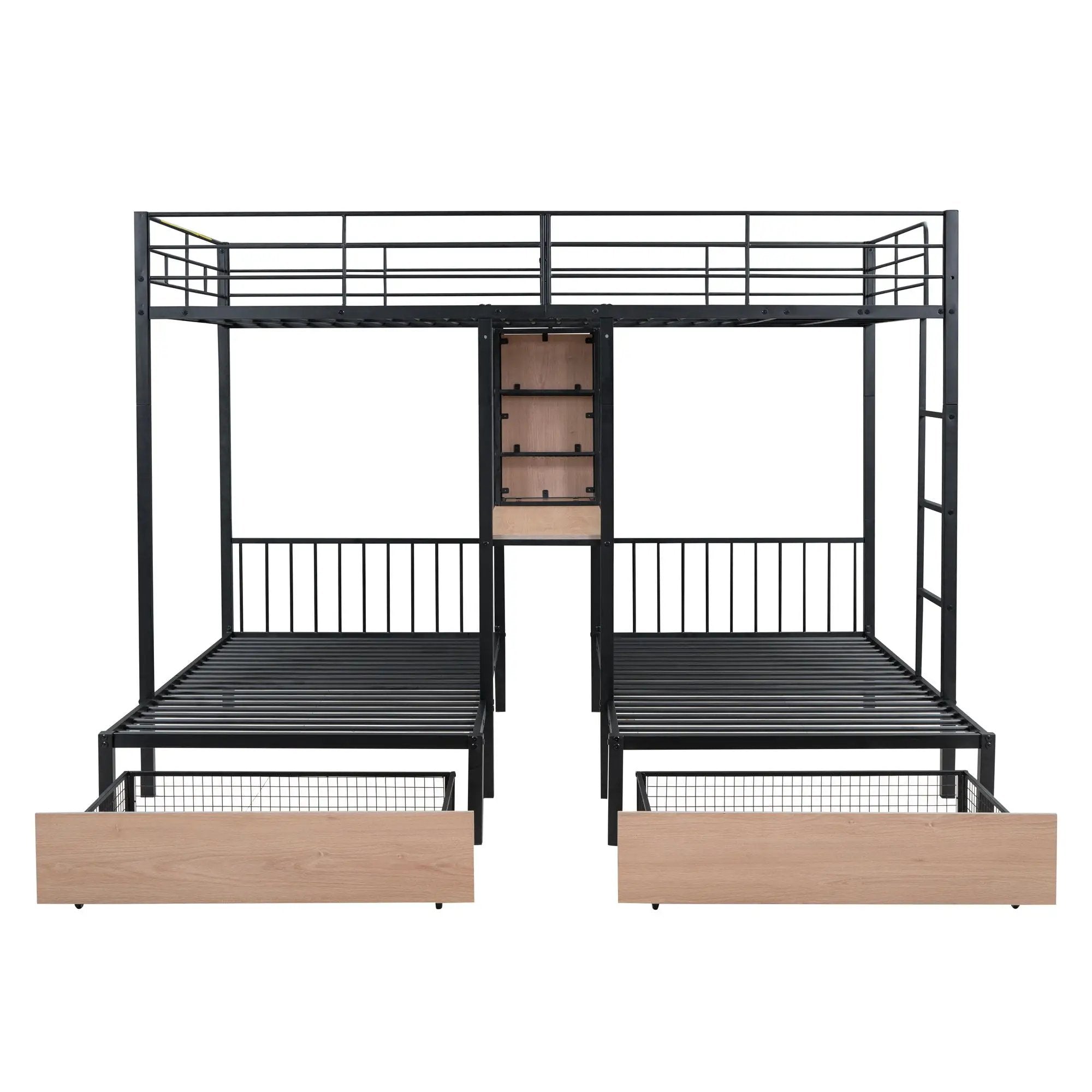 Triple Bunk Bed With Drawers, Multi-Functional Frame With Desks And Shelves In The Middle by Unique Piece Furniture