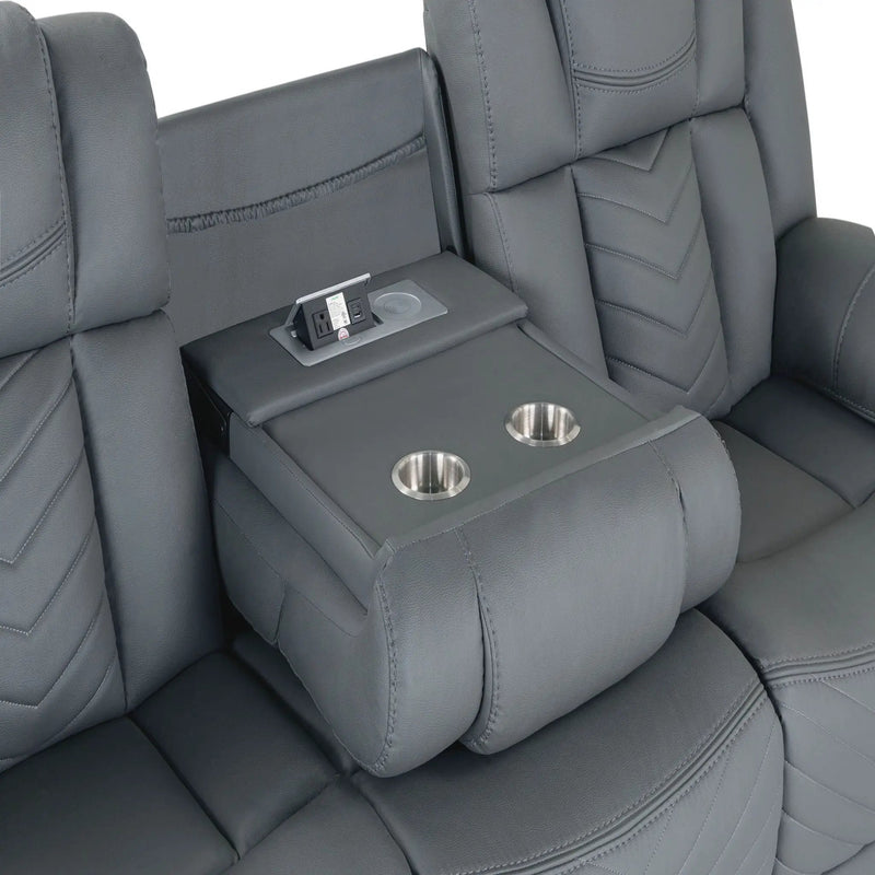 Raize - 10 Power Reclining Sofa With DDT, WC And LED - Gray by Unique Piece Furniture
