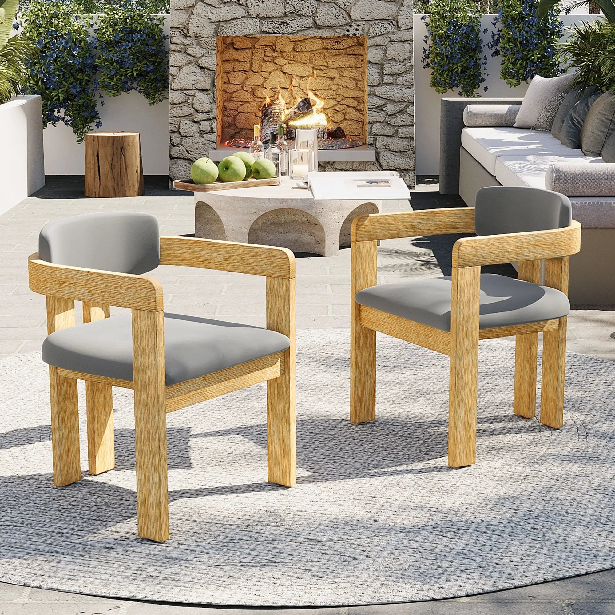 Set of 2 Outdoor Acacia Wood Dining Chairs with Cushions by HouseOfZazla