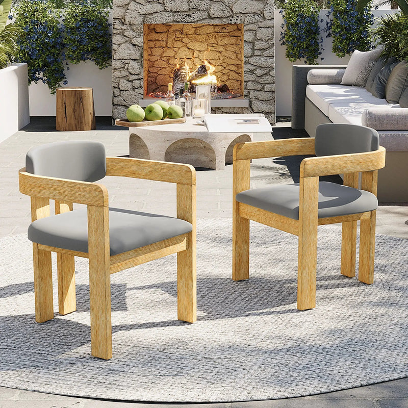 Set of 2 Outdoor Acacia Wood Dining Chairs with Cushions by HouseOfZazla