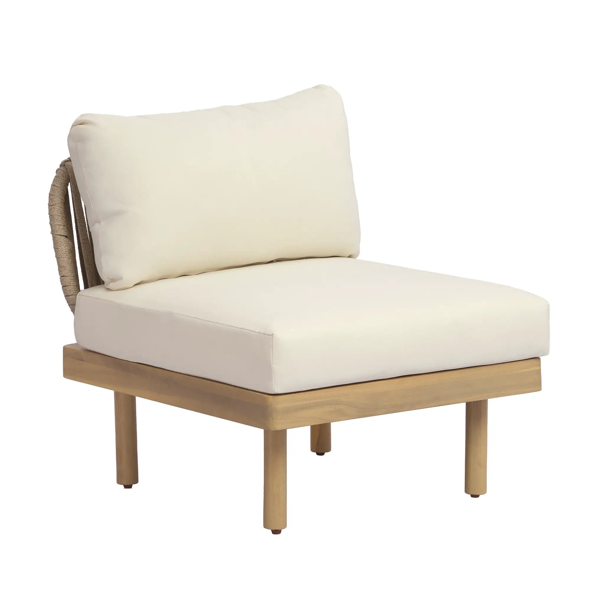 Acacia Wood Outdoor Armless Chair with Rope Back & Weather-Resistant Cushion by HouseOfZazla