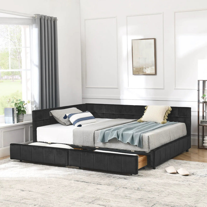 Mid-Century Storage Upholstered Tufted Bed Frame With Backrest And Armrests by Unique Piece Furniture