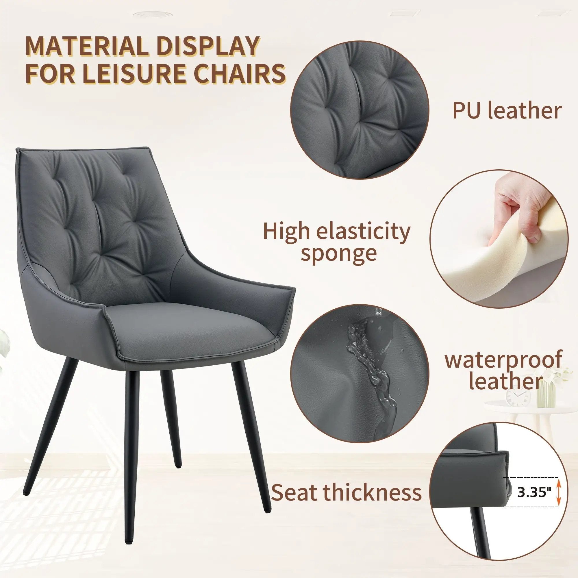 Dining Kitchen Chairs, Flat Back (Set of 2) - Dark Gray by Unique Piece Furniture