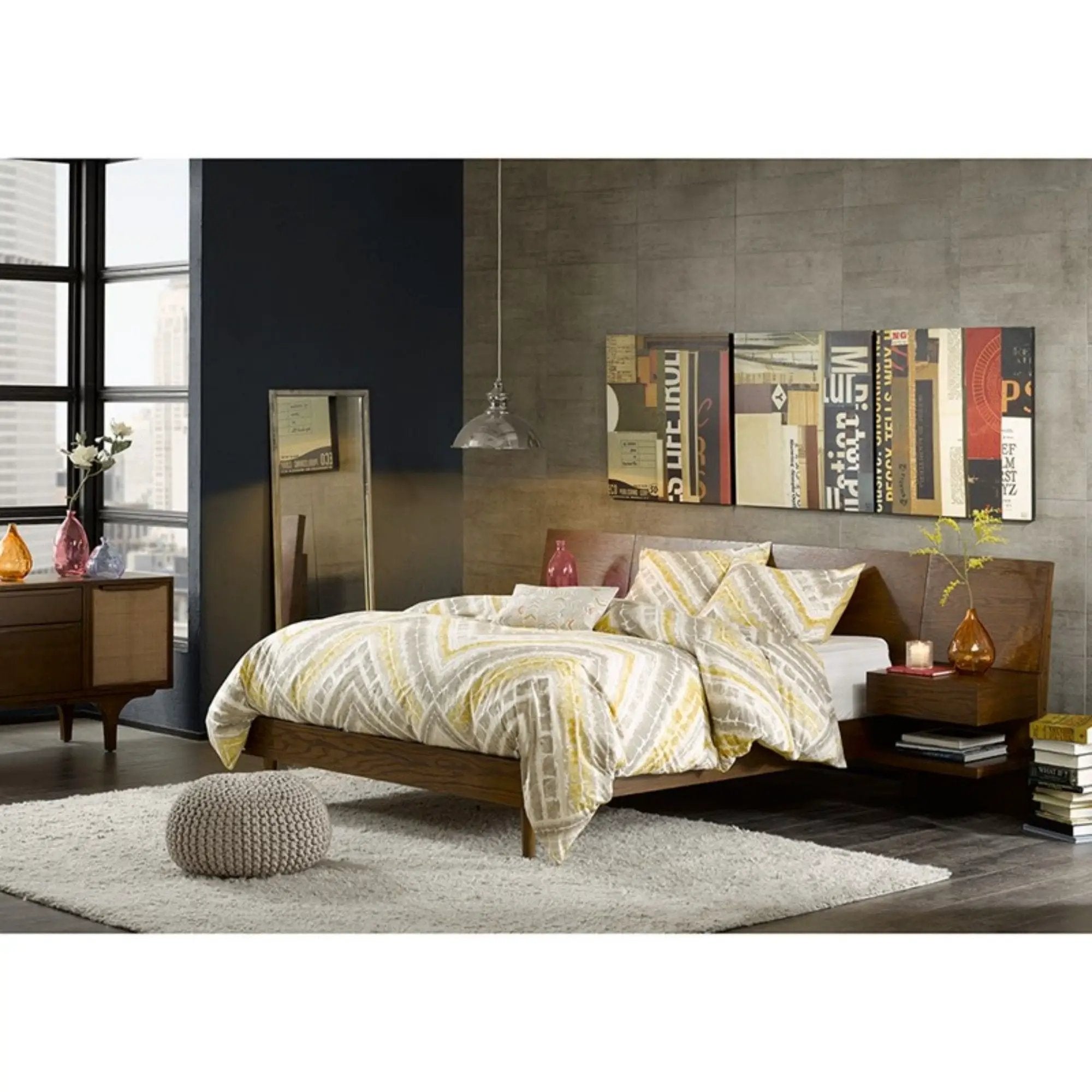 Queen Size Bed With Attached Nightstands And Hidden Storage - Pecan by Unique Piece Furniture