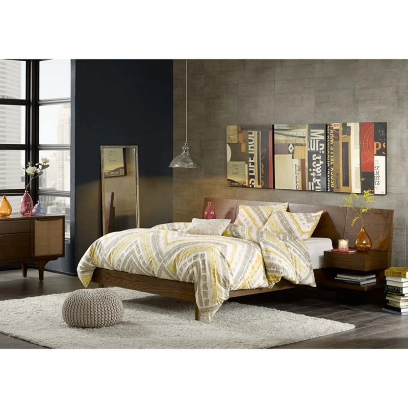 Queen Size Bed With Attached Nightstands And Hidden Storage - Pecan by HouseOfZazla
