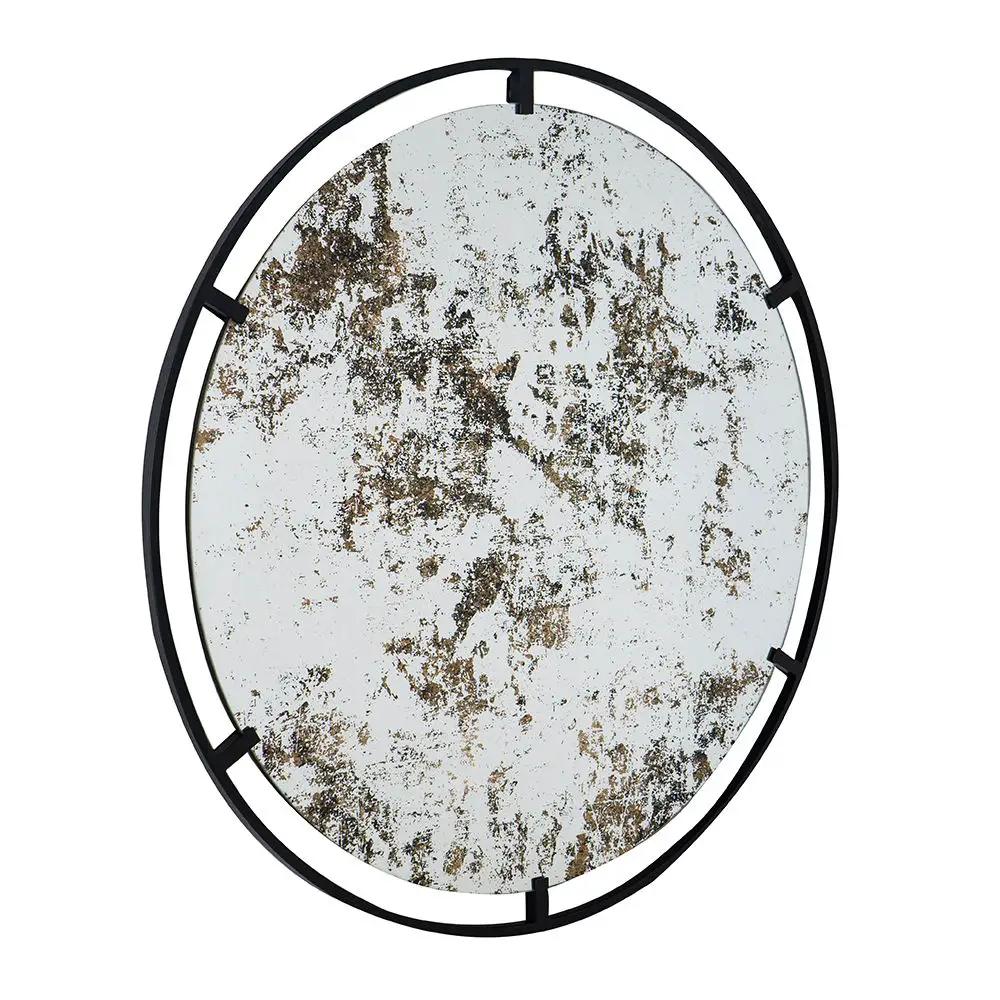 Theodor - Mirror With Industrial Design Round Mirror With Metal Frame For Wall Decor & Entryway Console Lean Against Wall - Black by Unique Piece Furniture