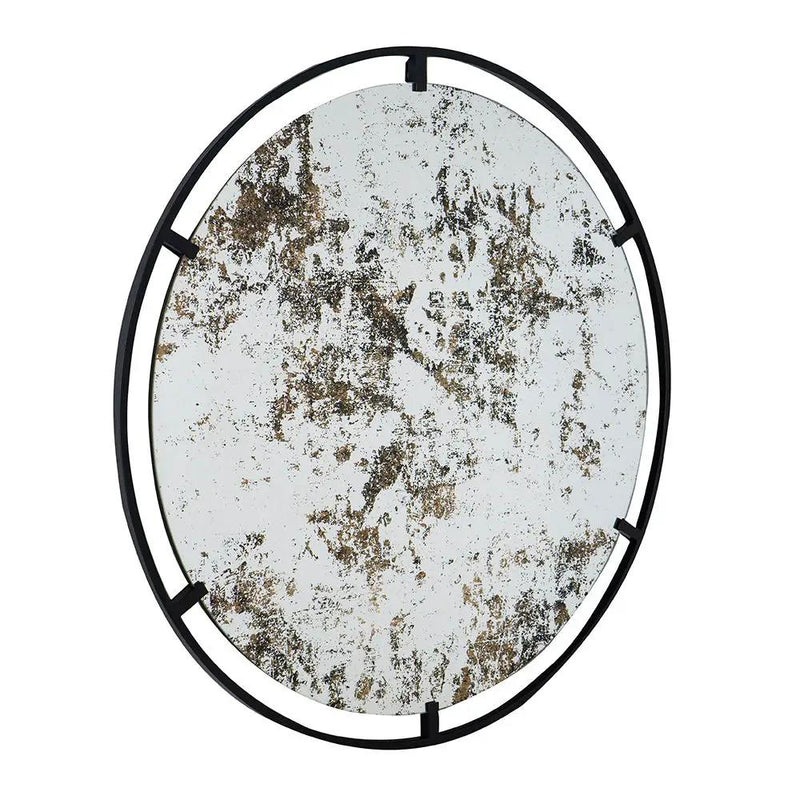 Theodor - Mirror With Industrial Design Round Mirror With Metal Frame For Wall Decor & Entryway Console Lean Against Wall - Black by Unique Piece Furniture