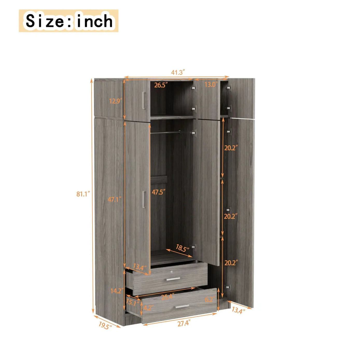 Modern 3 Door Mirror Wardrobe With 2 Drawers And Top Cabinet by Unique Piece Furniture