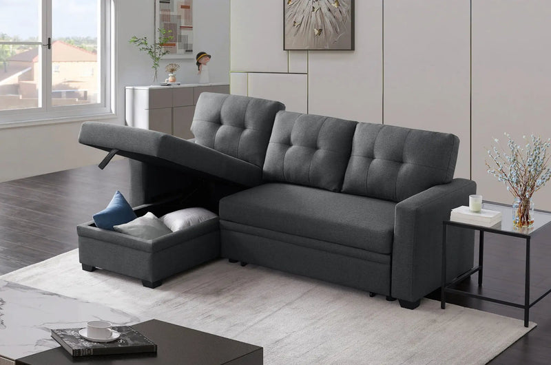 Upholstered Pull Out Sectional Sofa With Chaise by HouseOfZazla