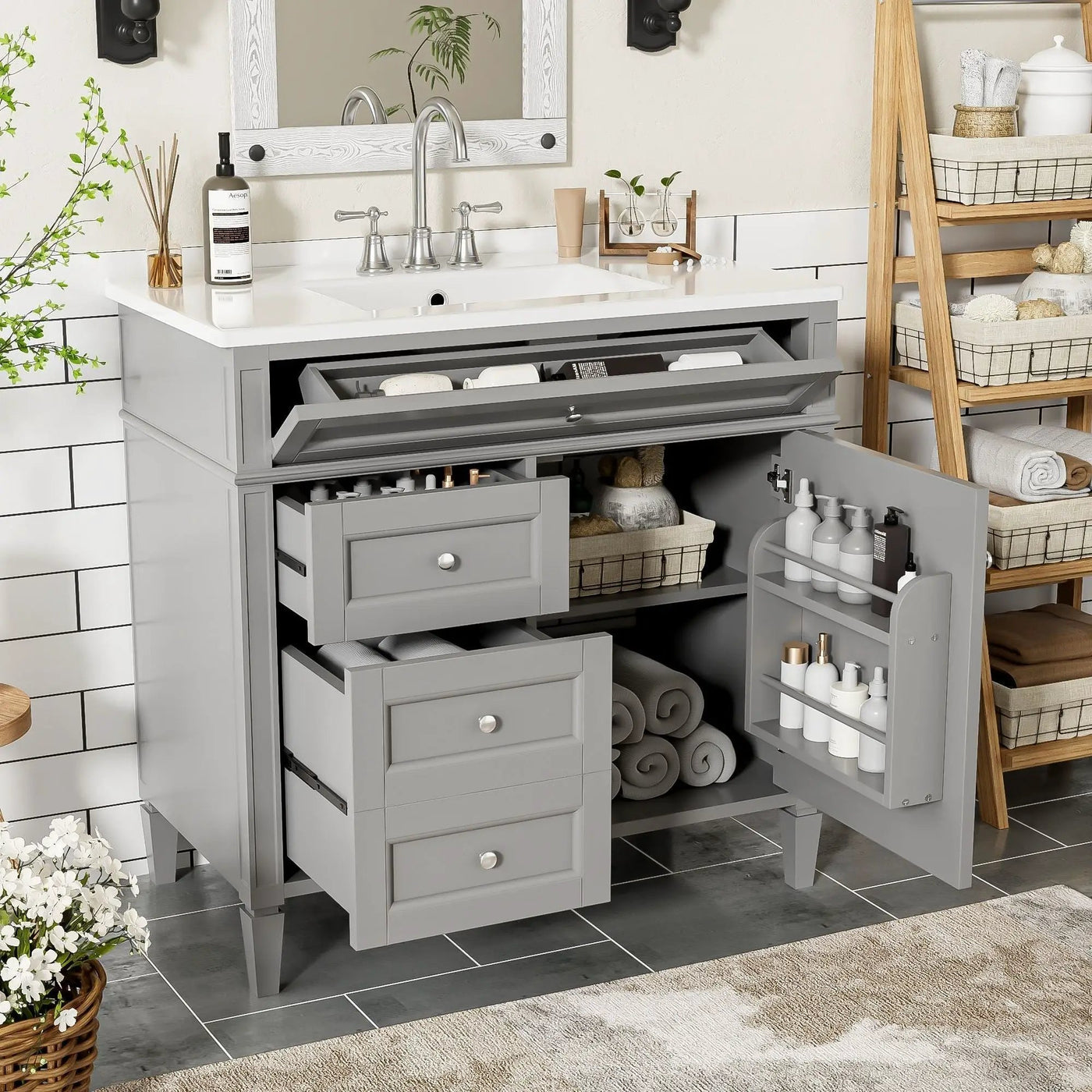 Bathroom Vanity With Top Sink, 2 Drawers And Tip Out Drawer by HouseOfZazla