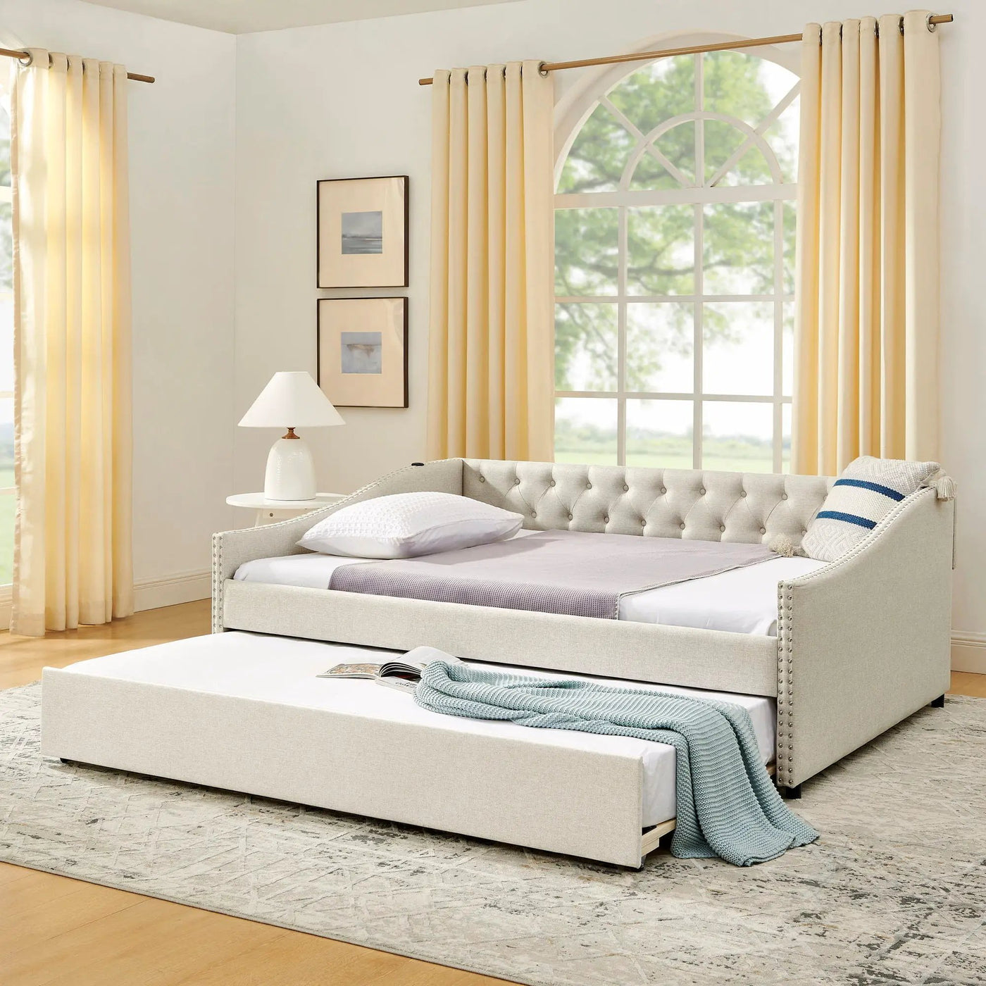 Upholstered Daybed With USB Charging & Pull Out Bed by Unique Piece Furniture