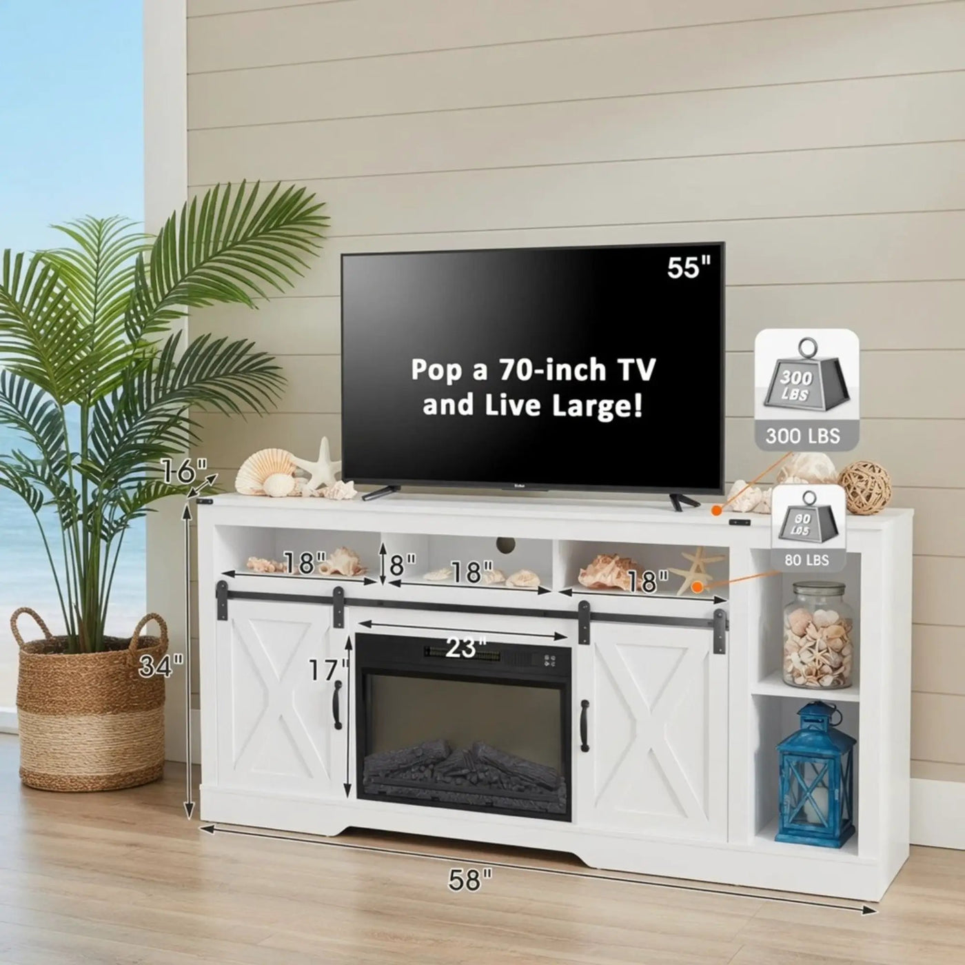 Farmhouse TV Stand With Sliding Barn Doors & Adjustable Storage by HouseOfZazla