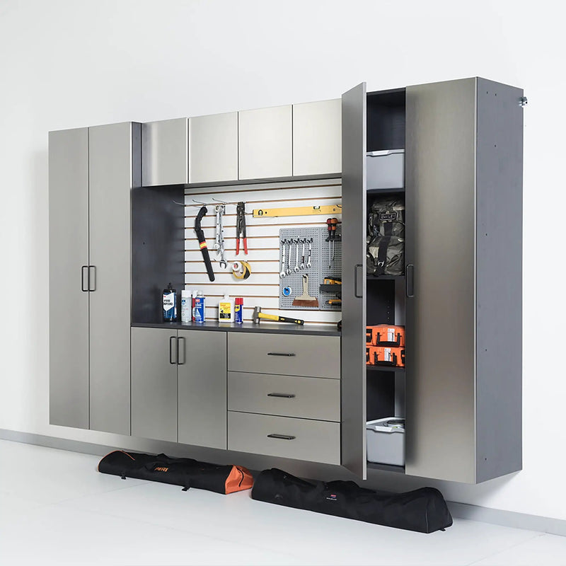 Astro Series - Wall Mounted Storage Cabinet With Soft Closing Drawers - Metallic Gray by HouseOfZazla