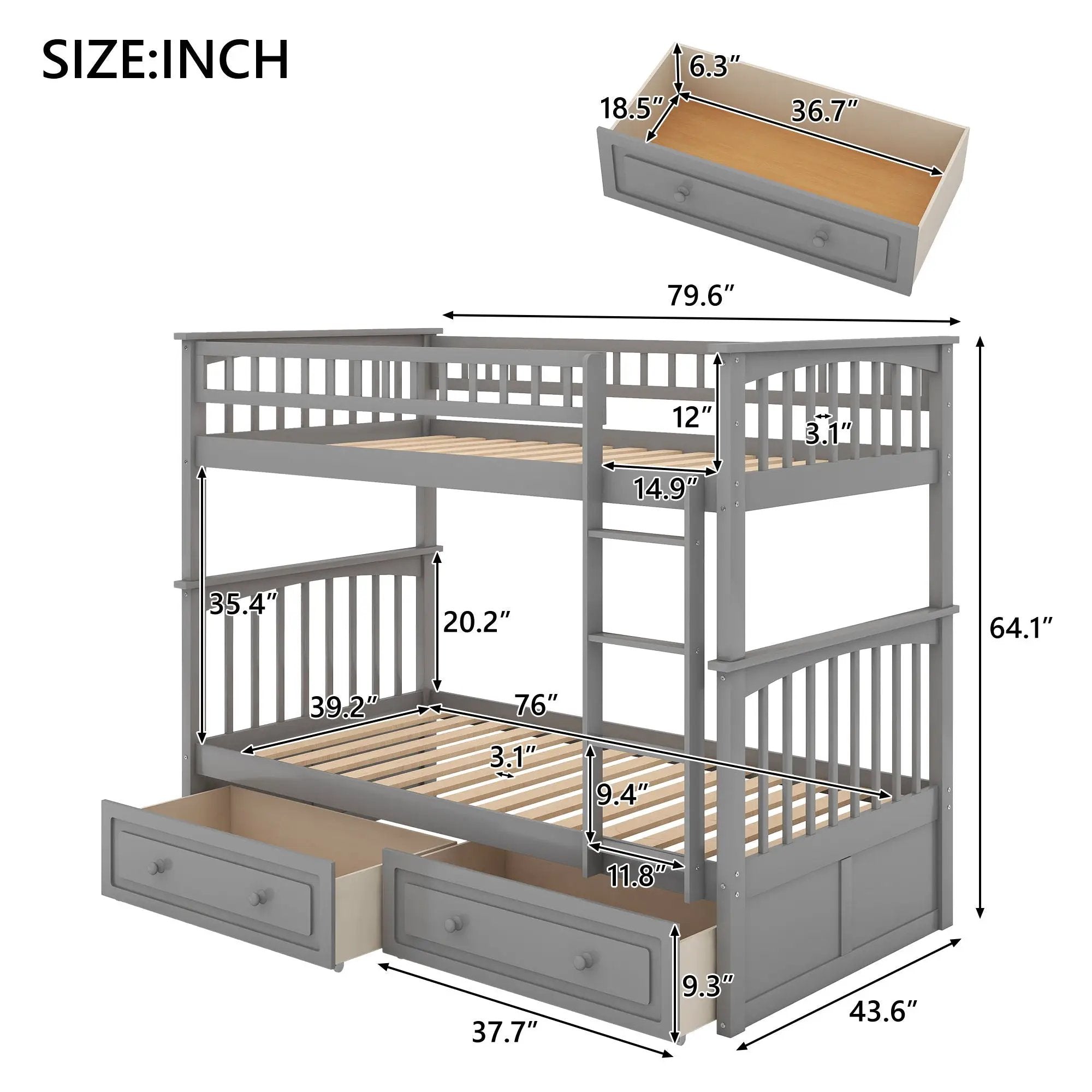 Mystrene - Twin Over Twin Bunk Bed With Drawers, Convertible Beds by Unique Piece Furniture