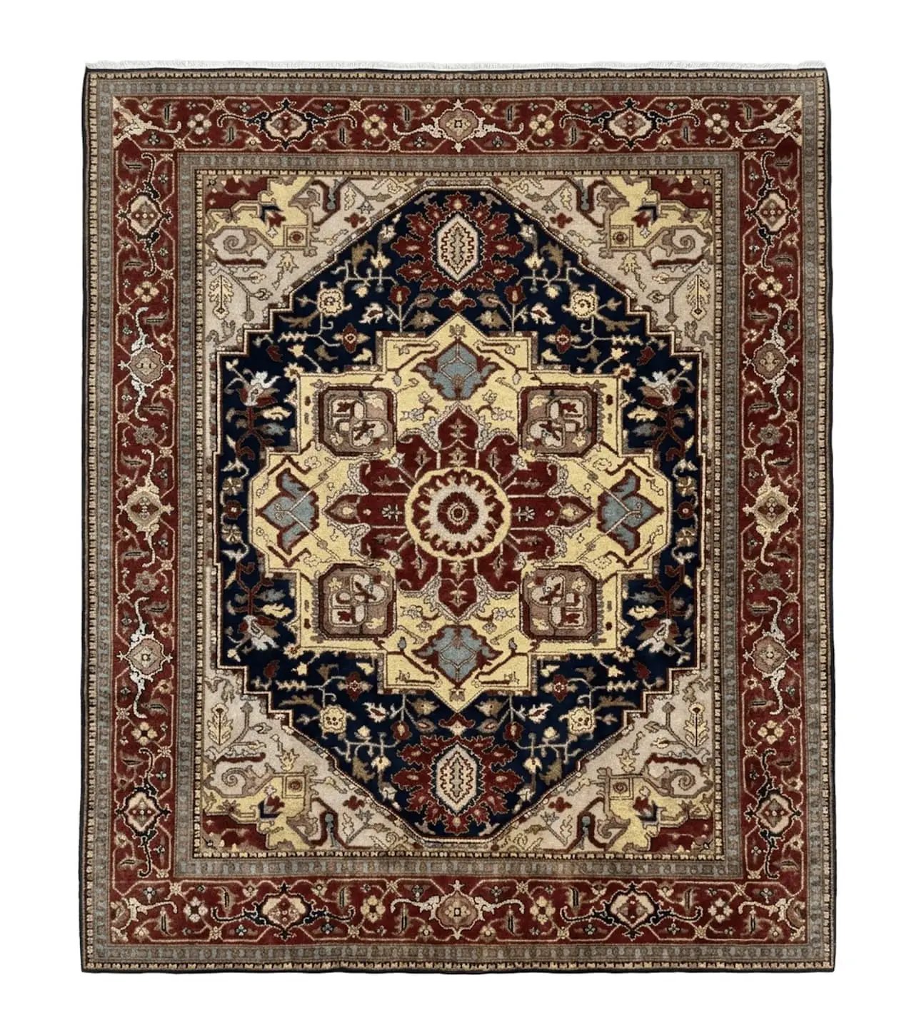 Indo Persian Heriz Rug 8x10, Geometric Medallion, Serapi Carpet, Wool Vintage Rug by Jewel Rugs