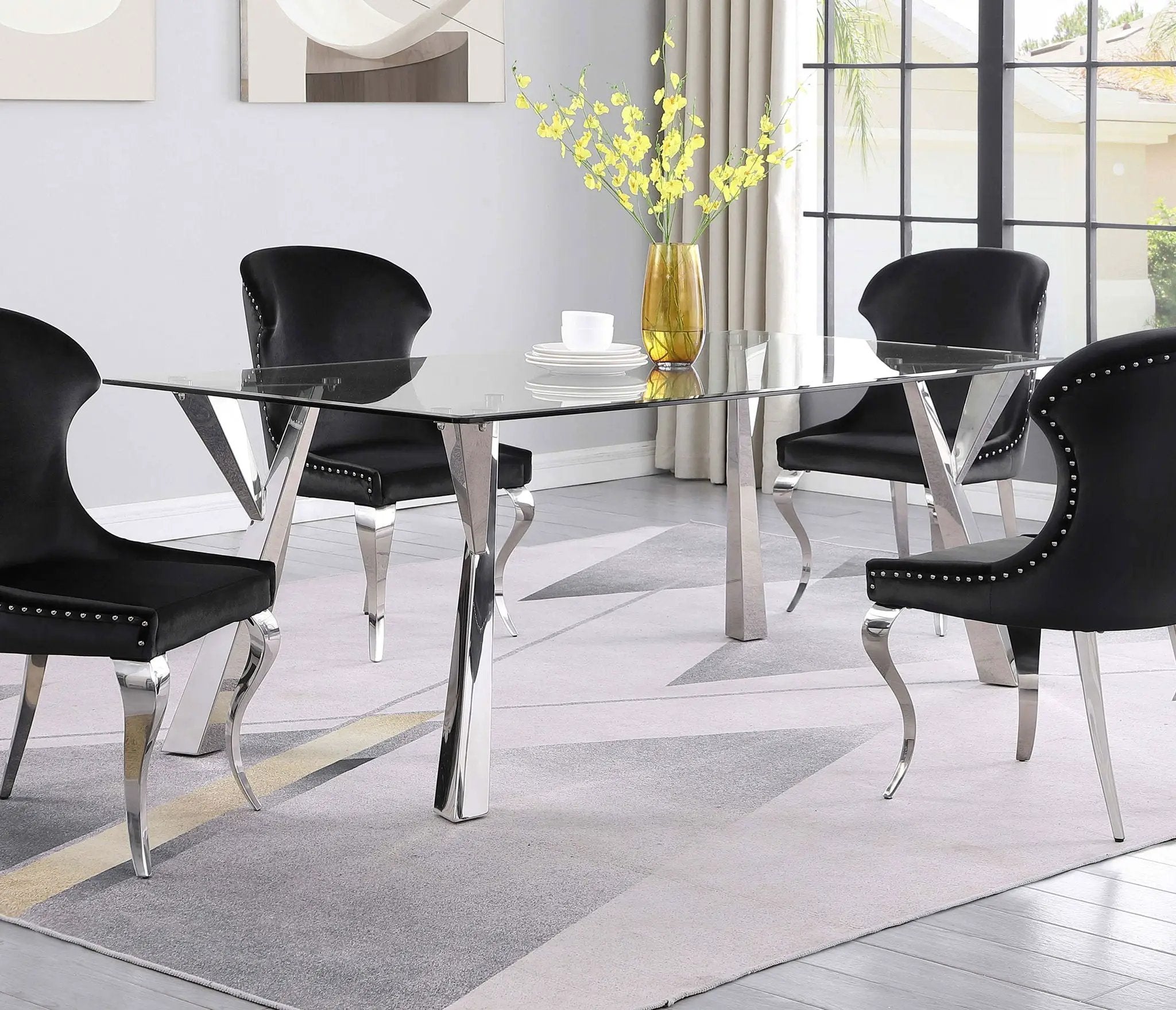 Alaia Rectangular 79-inch Glass Top Dining Table Chrome by Unique Piece Furniture