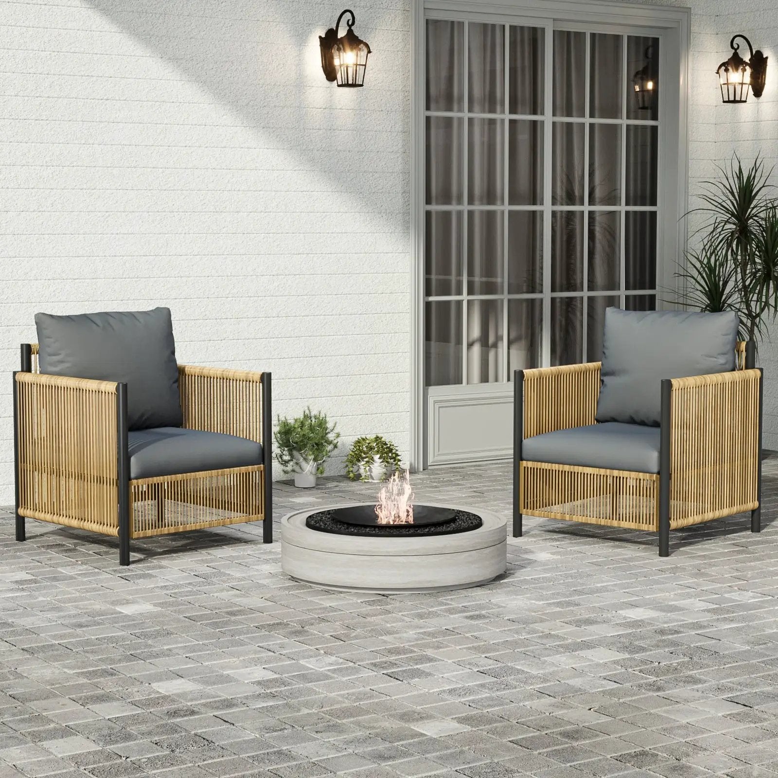 Patio 6-Piece Brown PE Wicker Sofa Set with Grey Cushions by HouseOfZazla