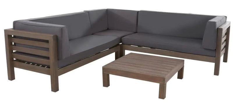 Oana Outdoor Wooden Sectional Set with Cushions, Dark Grey by HouseOfZazla