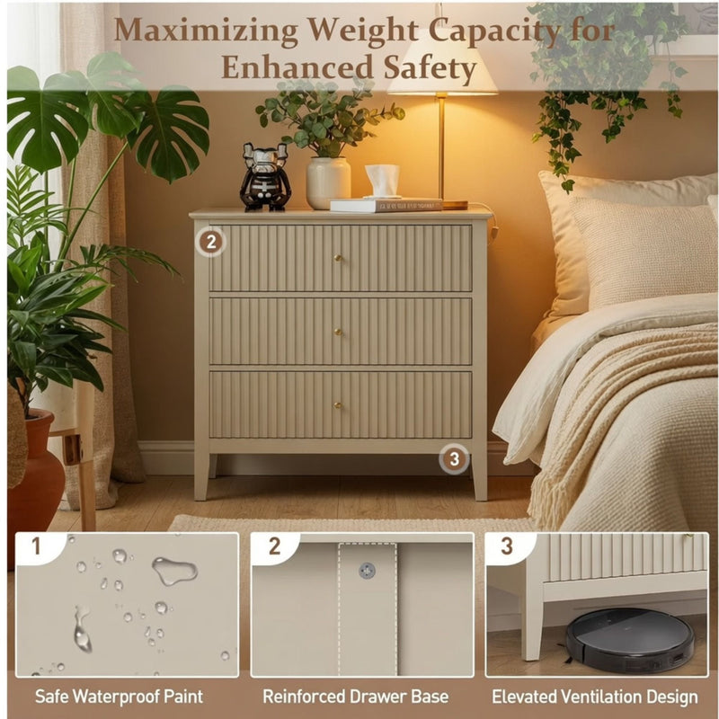 Fluted 3 Drawer Nightstand With Soft Close Slides by HouseOfZazla