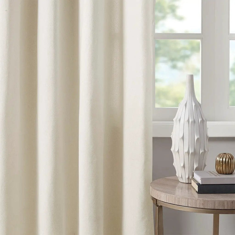 Plaid Rod Pocket and Back Tab Curtain Panel with Fleece Lining Natural 50x84" by HouseOfZazla