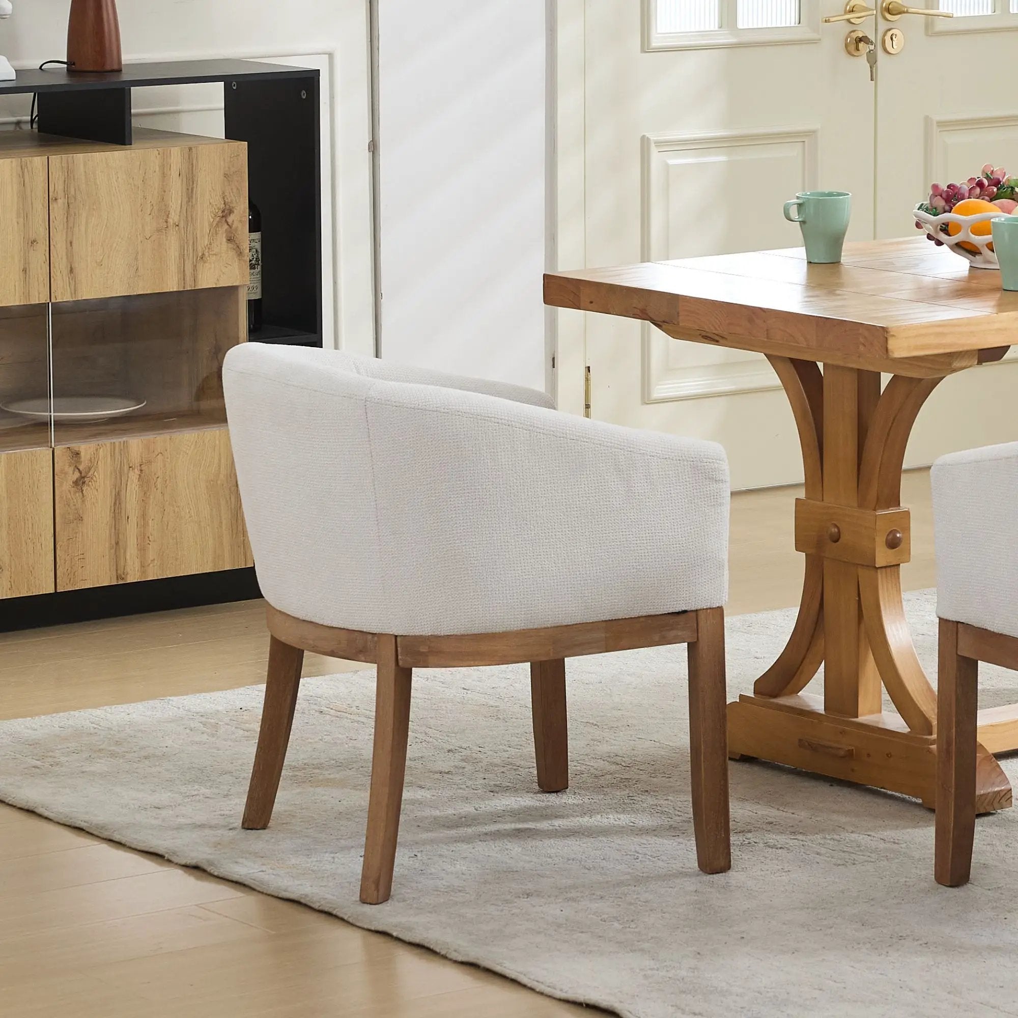 Mid Century Modern Upholstered Barrel Dining Chair with Arms by HouseOfZazla