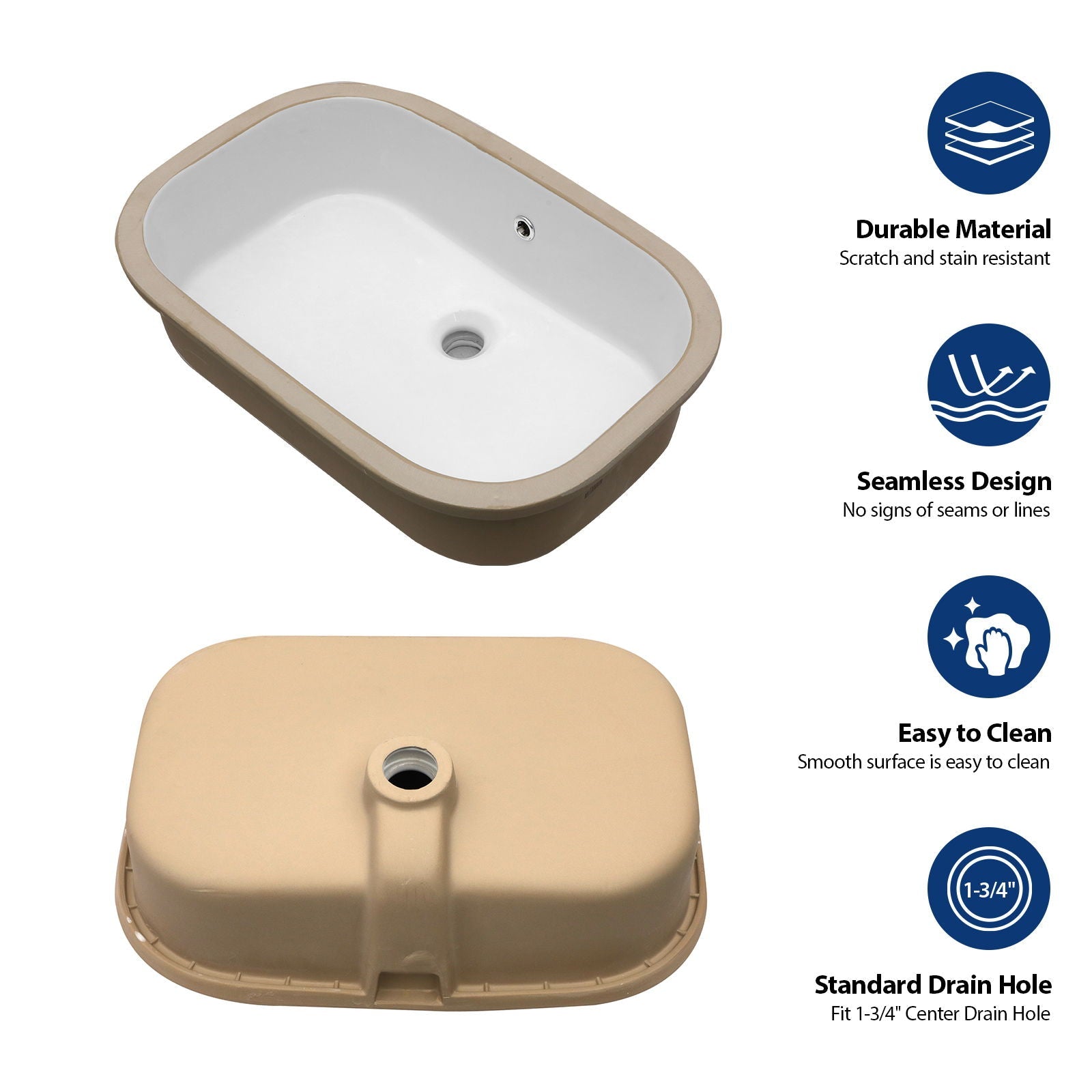 Undermount Bathroom Sink 22" X 15.25" With Overflow Sleek, High Temperature Fired, Stain Resistant, Smooth Polished Surface - White by HouseOfZazla