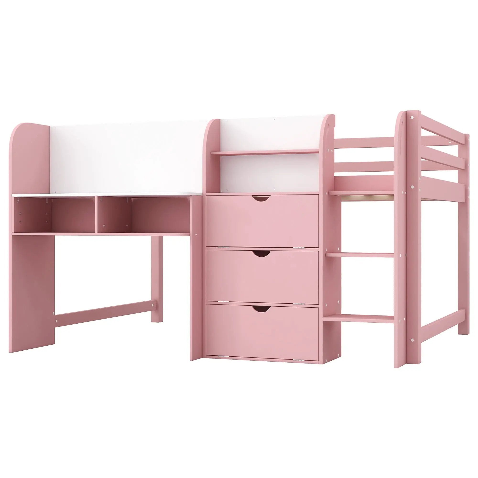Low Loft Bed With Built In Desk, Storage Cabinets, Open Bookcase And Doodle board by Unique Piece Furniture
