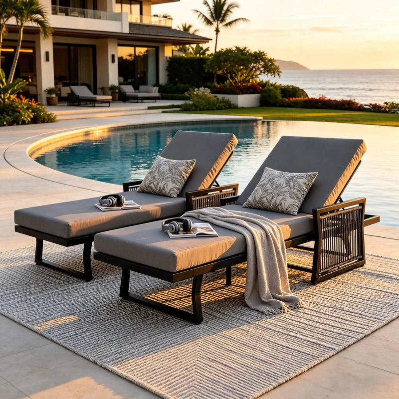Black Iron Outdoor Chaise Lounge with Mixed Rope by HouseOfZazla