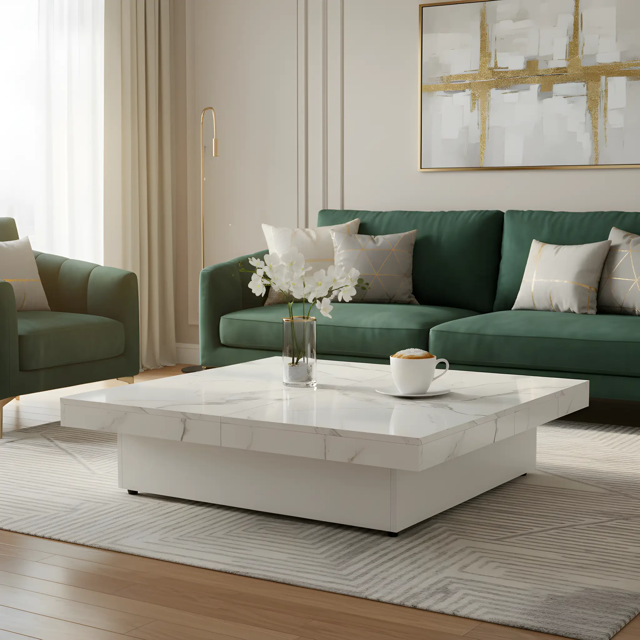 Square Marble Veneer Coffee Table with Sliding Top by HouseOfZazla