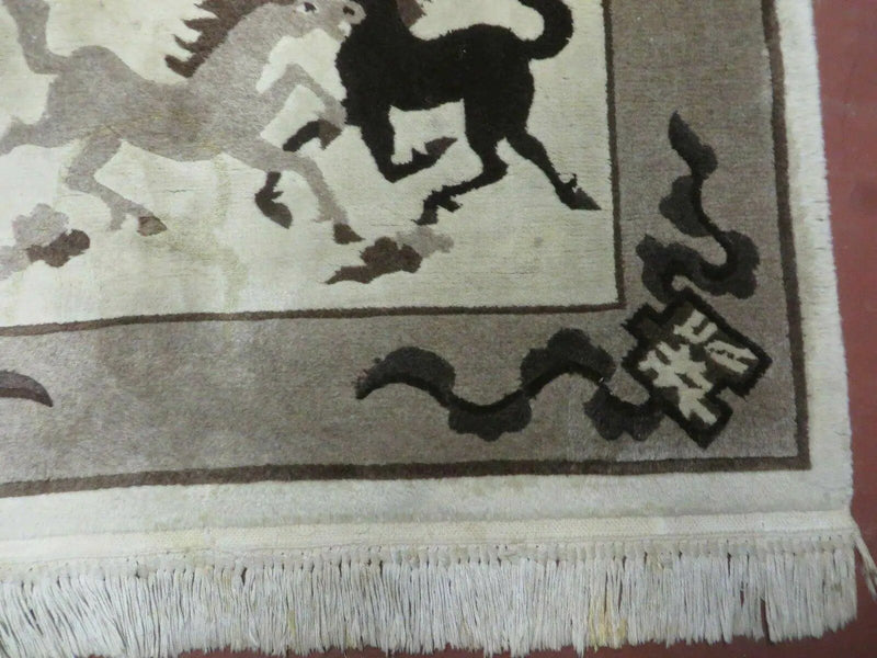 4' X 6' Modern Tibetan Nepal Art Deco Chinese Hand Knotted Wool Rug Horses Nice by Jewel Rugs