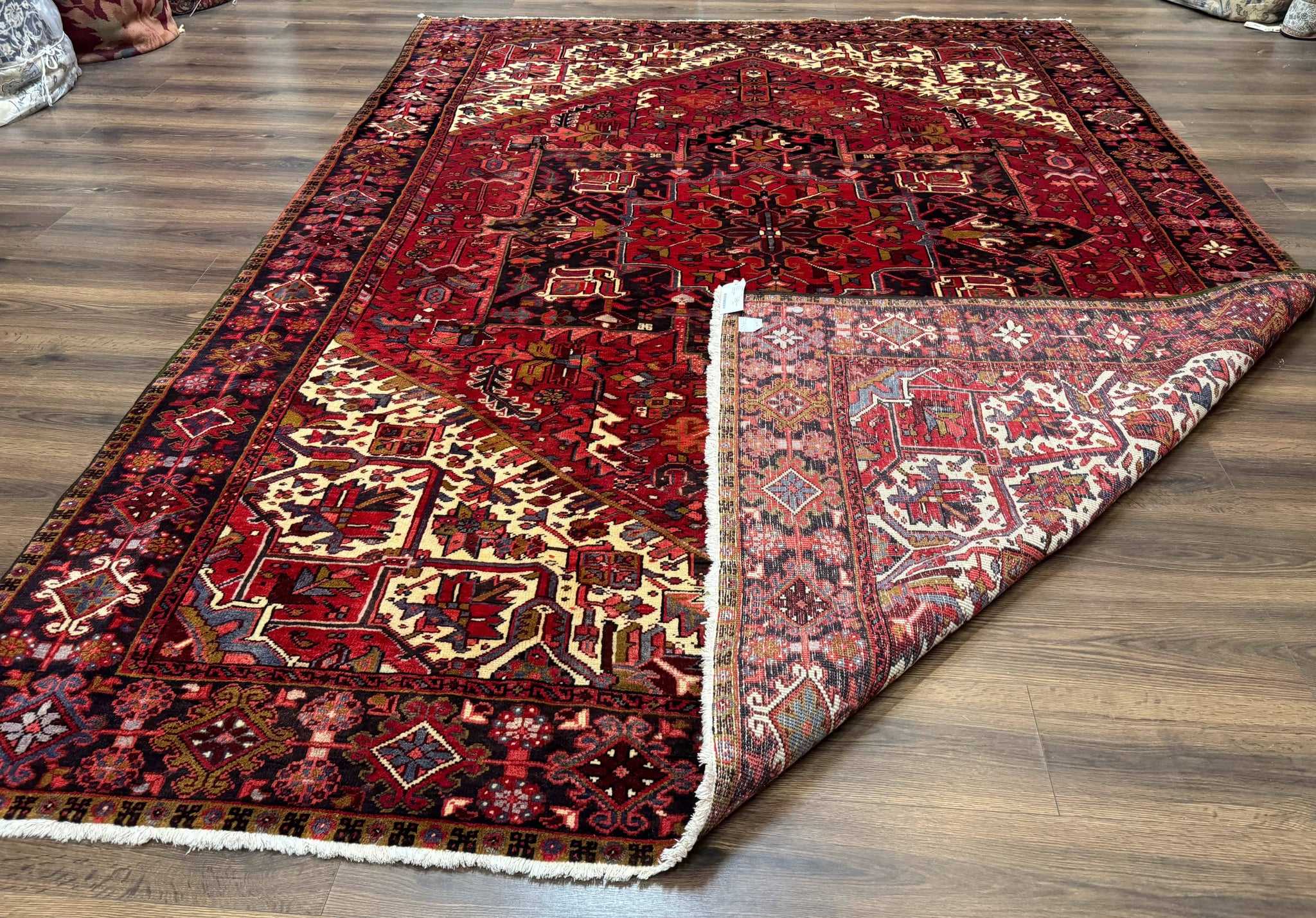 Persian Heriz Rug 8x11, Geometric Design, Red & Cream by Jewel Rugs
