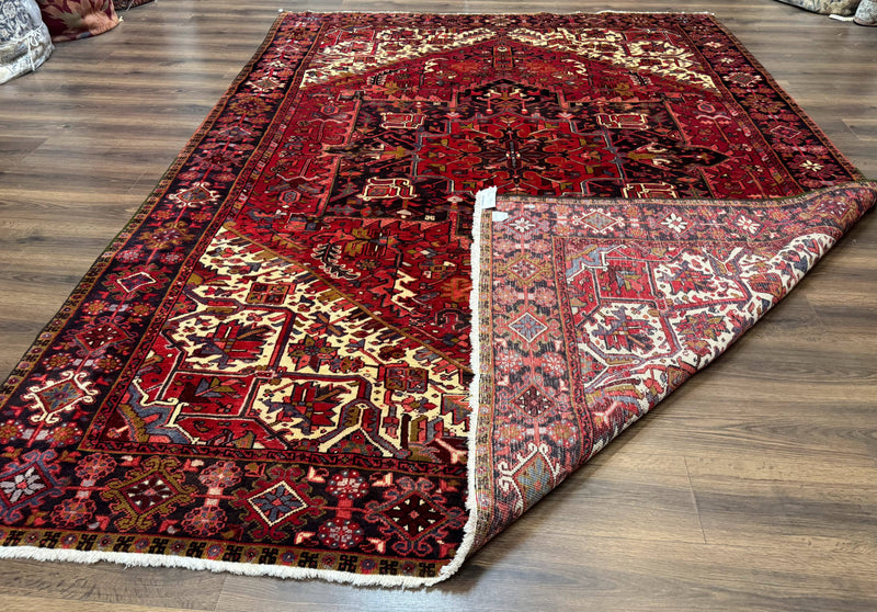Persian Heriz Rug 8x11, Geometric Design, Red & Cream by Jewel Rugs