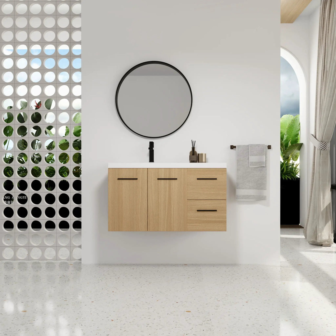 Wall Mounted Floating Bathroom Vanity With Sink, Door & Drawers Modular Cabinet by Unique Piece Furniture