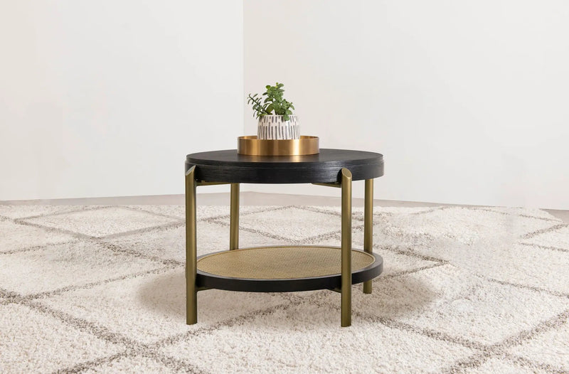 Arini Round End Side Table With Storage Shelf Black by Unique Piece Furniture