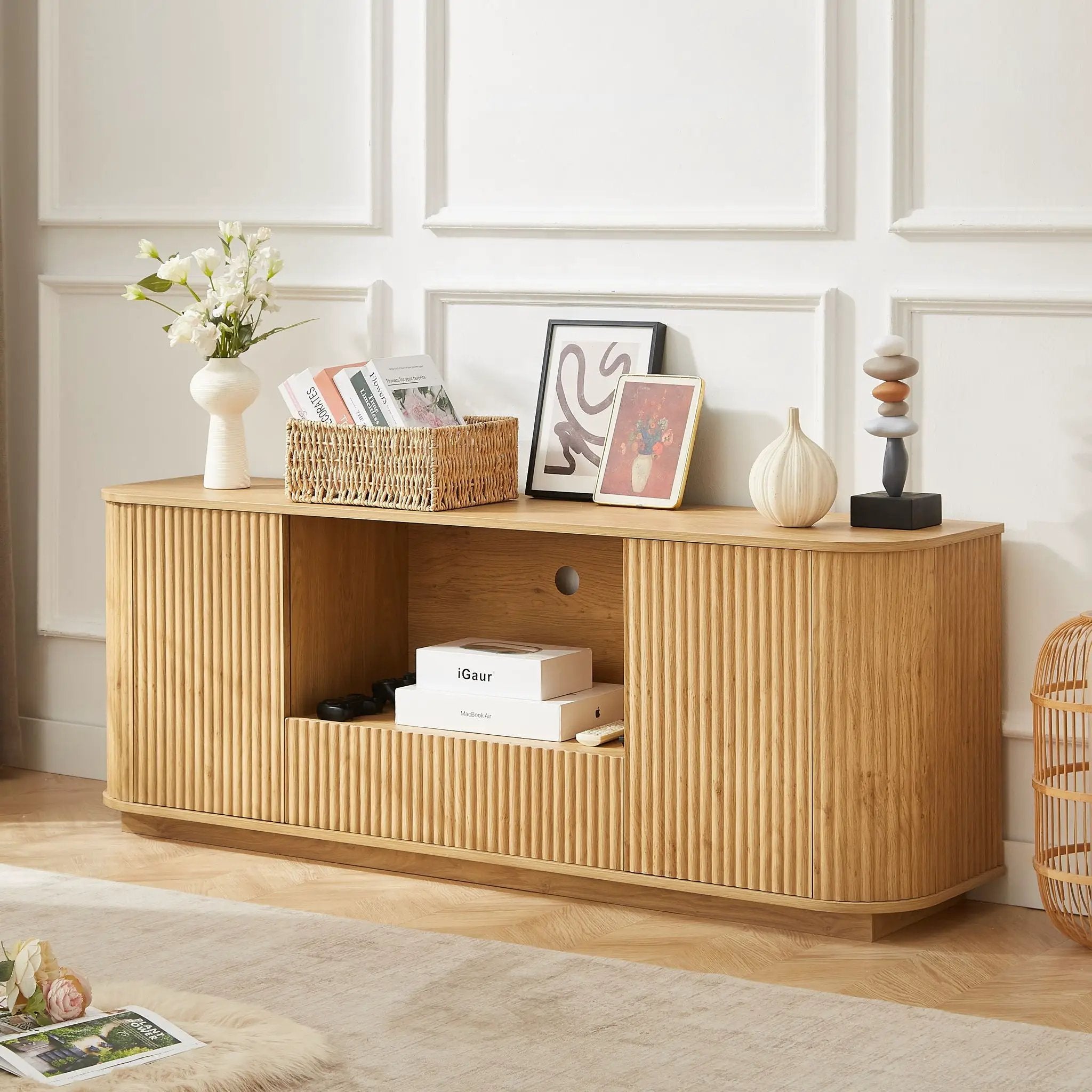 Modern Wavy TV Stand Rounded Sideboard With Storage Cabinet by Unique Piece Furniture