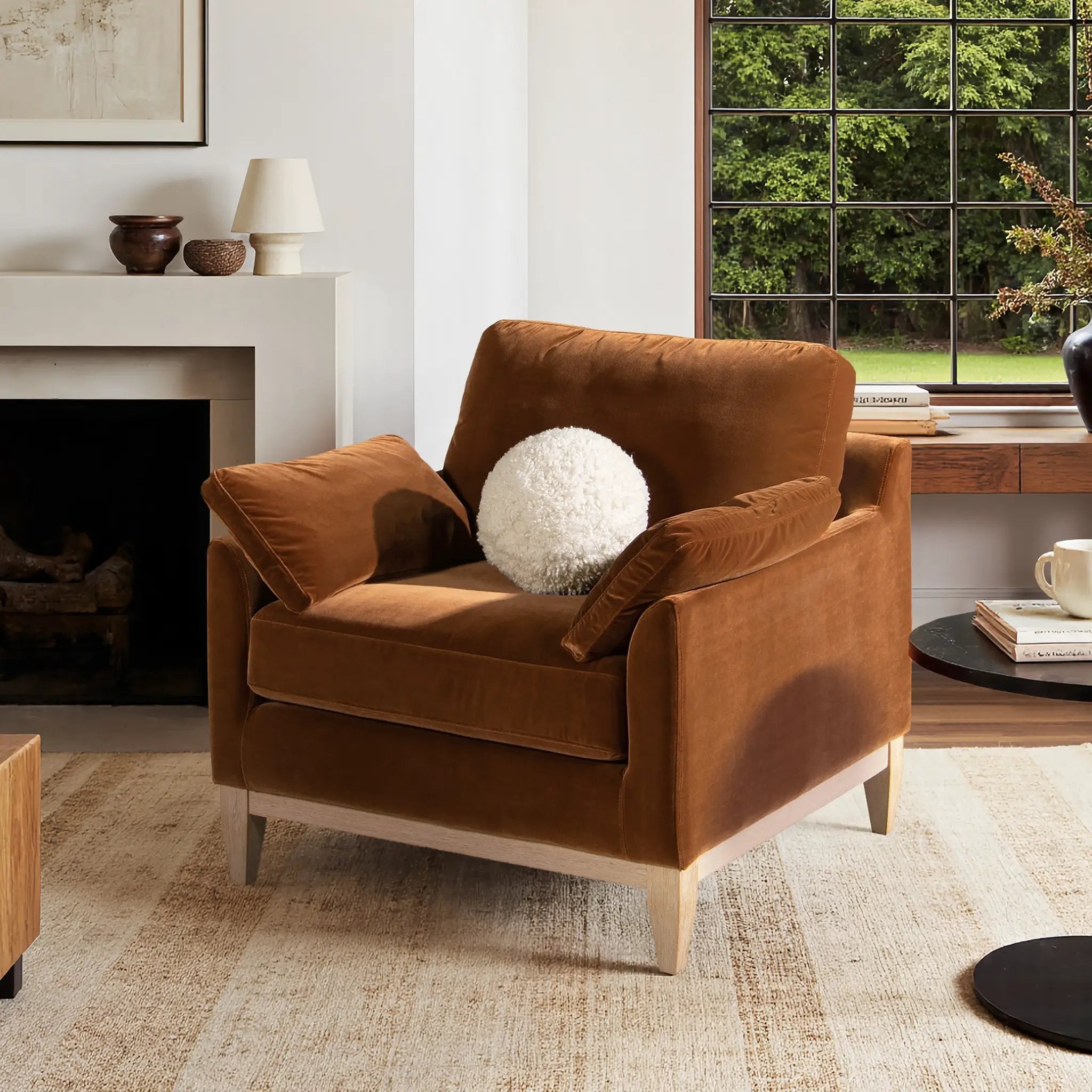 Pasadena 36" Wide Modern Farmhouse Accent Arm Chair, Burnt Orange Velvet by HouseOfZazla