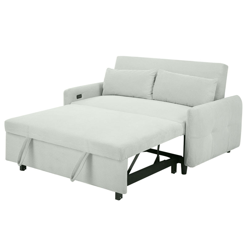 Pull-Out 2 Seat Modern Sleeper Sofa With 2 Throw Pillows And USB Ports by HouseOfZazla