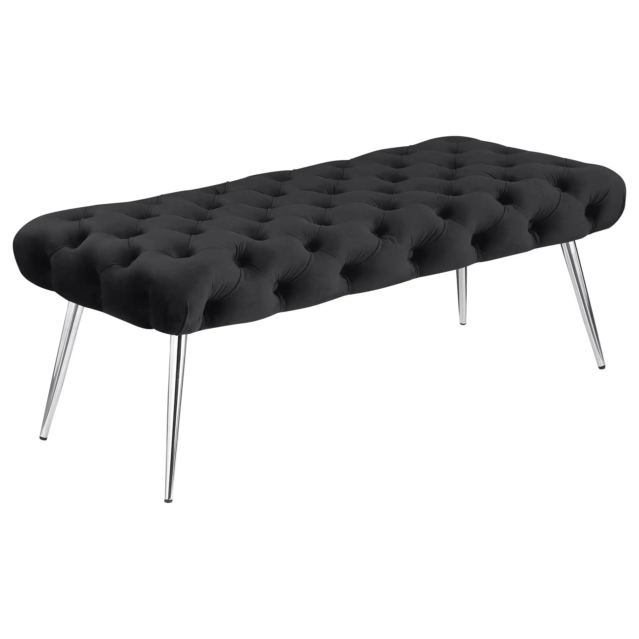 Ella Upholstered Tufted Bench Stainless Steel Legs Black by Unique Piece Furniture