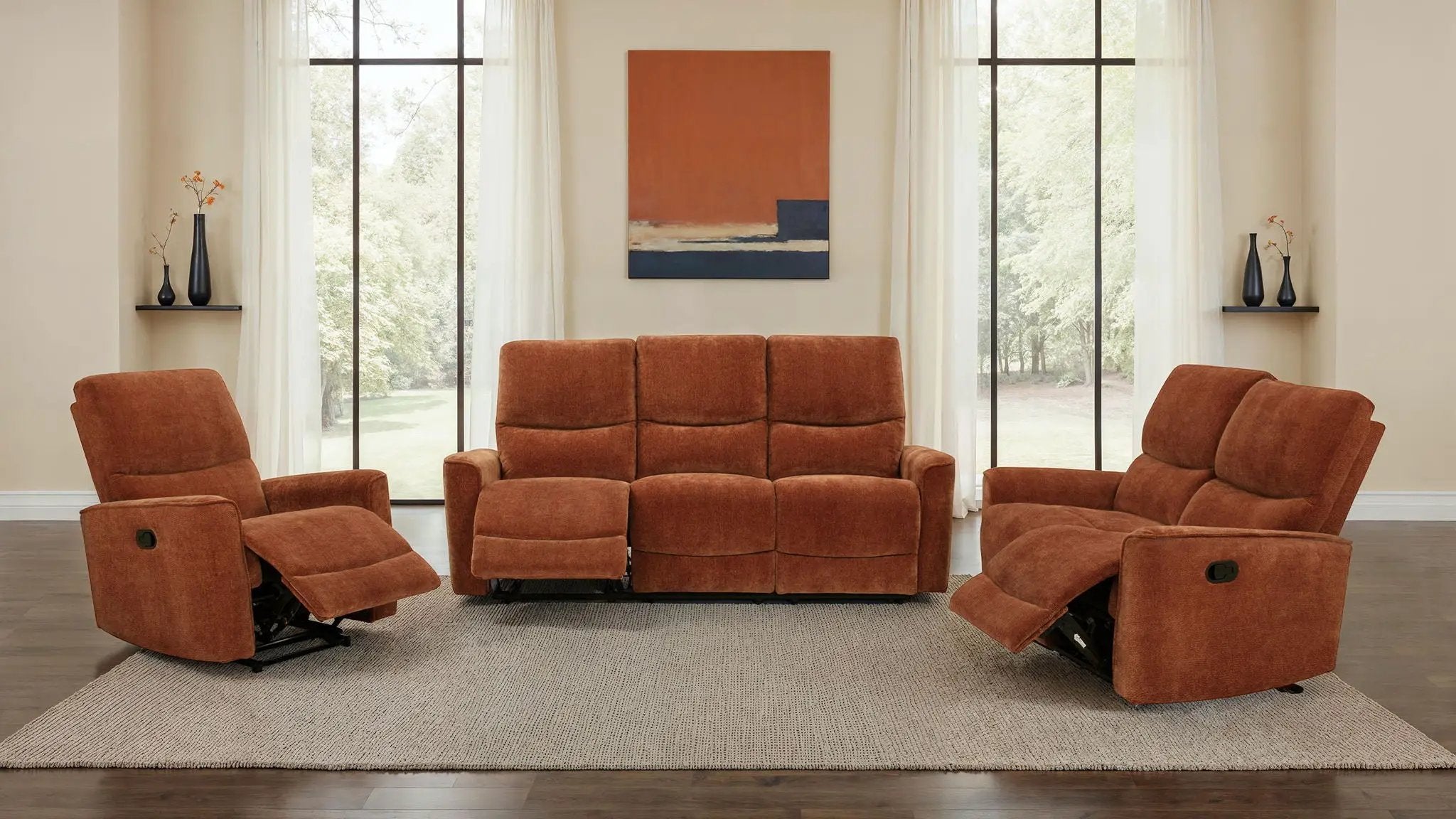 Navarro 3-piece Upholstered Reclining Sofa Set Orange by Unique Piece Furniture