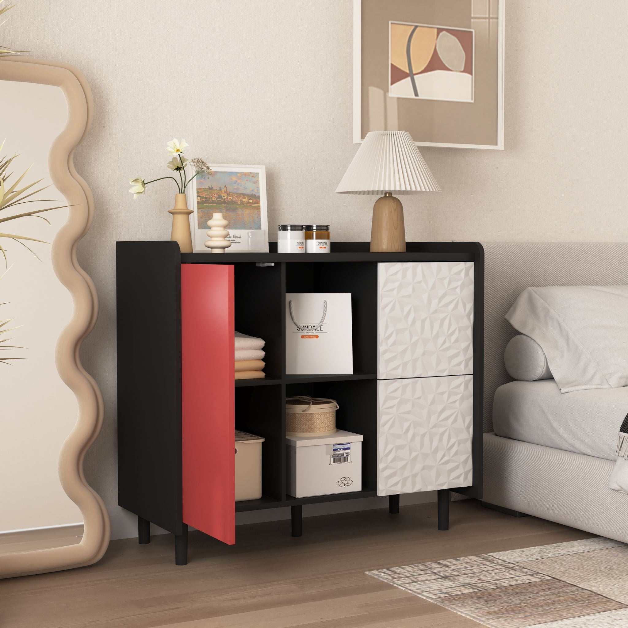 Modern Sideboard Buffet Cabinet With Doors And Unique Panel Styling by HouseOfZazla