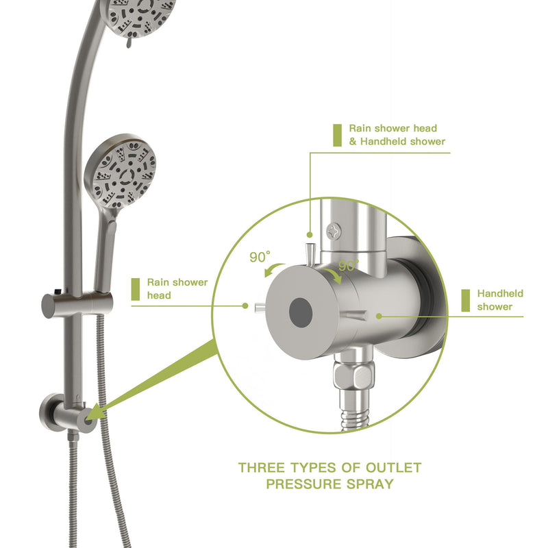 Multi Function Dual Shower Head System With 4.7" Rain Showerhead, 8 Function Hand Shower, Adjustable Slide Bar by HouseOfZazla