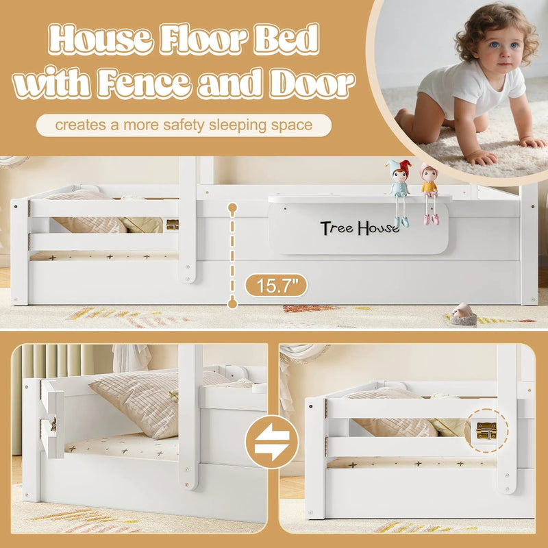 Full Size Floor Bed with Guardrails and Roof by HouseOfZazla